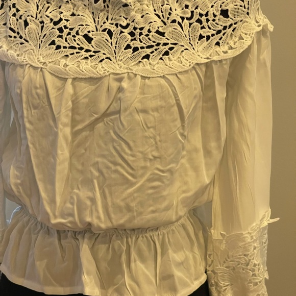 Shein S White‎ Blouse Floral Cut Out Accents with Waist/Wrist Band - Picture 6 of 7